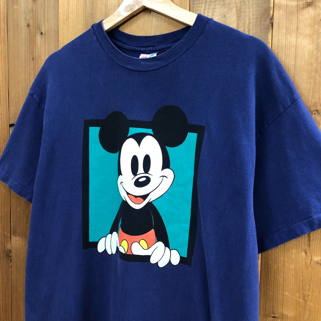 USA製 Hanes ヘインズ Mickey ミッキー ディズニー キャラクターTシャツ 半袖 カットソー ビッグプリント
