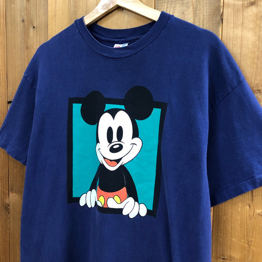 USA製 Hanes ヘインズ Mickey ミッキー ディズニー キャラクターTシャツ 半袖 カットソー ビッグプリント