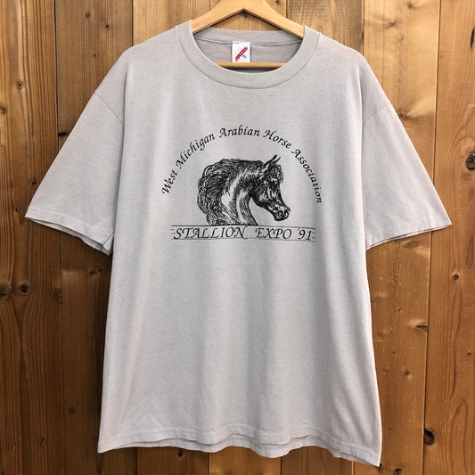 80s vintage USA製 JERZEES ジャージーズ West Michigan Arabian Horse Association 馬 Tシャツ 半袖 カットソー