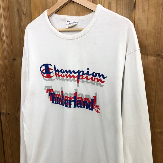 Champion×Timberland チャンピオン×ティンバーランド ダブルネーム ロンT 長袖Tシャツ ビッグプリント