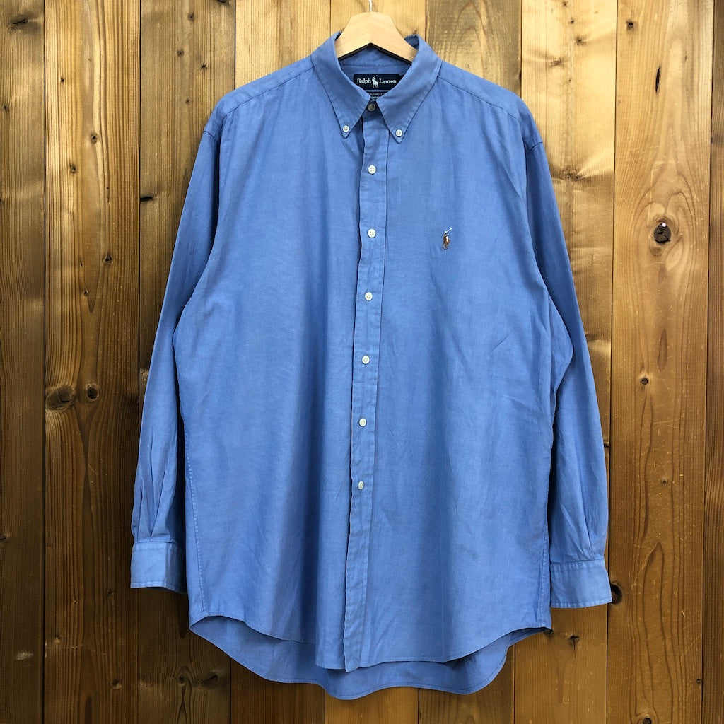 90s vintage Ralph Lauren ラルフローレン YARMOUTH ヤーマス 長袖シャツ BDシャツ ボタンダウン ワンポイント刺繍 ブルー