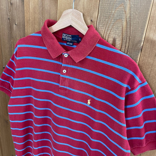 90s vintage USA製 Polo by Ralph Lauren ポロバイラルフローレン ボーダーポロシャツ 半袖 ワンポイント 刺繍