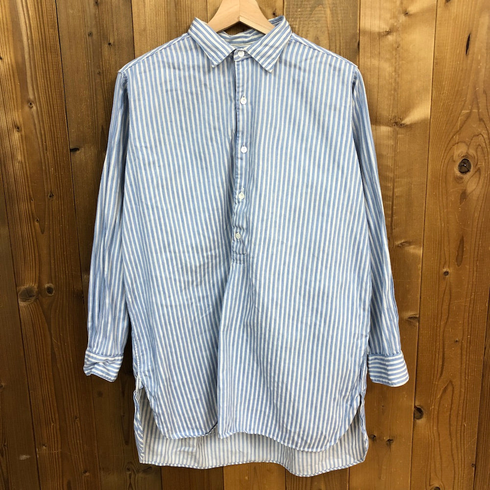 Turm WASCHE ドイツ パジャマシャツ 長袖シャツ スリーピングシャツ プルオーバー ストライプ ブルー 古着