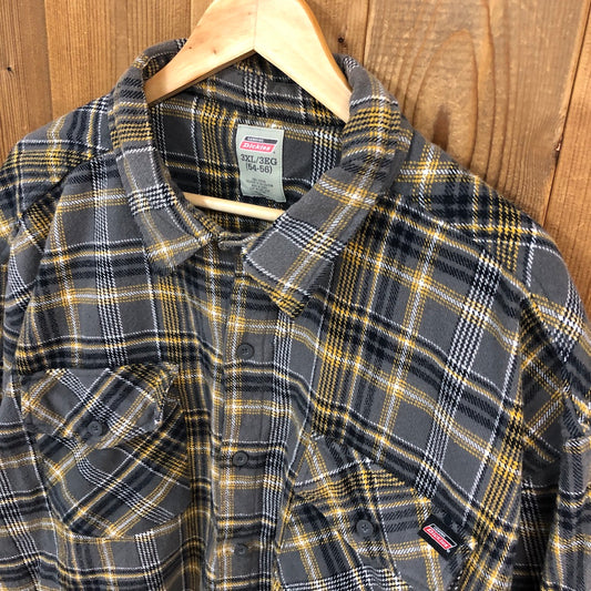 Dickies ディッキーズ 長袖シャツ ネルシャツ チェック フランネル ダブルポケット グレー・イエロー