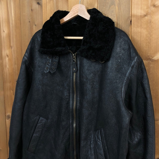 ウルグアイ製 Shearlings シアリングス B-3 ムートン ボマージャケット 黒 ブラック レザー ボア M