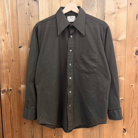 70s vintage B.V.D. BRAND Traditional 長袖シャツ 衿芯 ジャージーステッチ ポリエステル 16.5 - 35 ブラウン