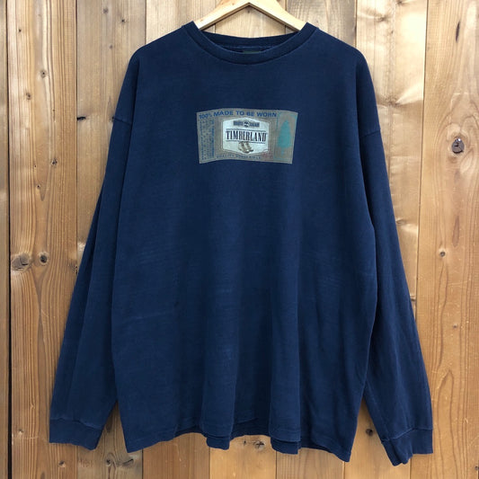 USA製 Tinberland ティンバーランド ロンT ロングTシャツ 長袖Tシャツ ビッグプリント ネイビー