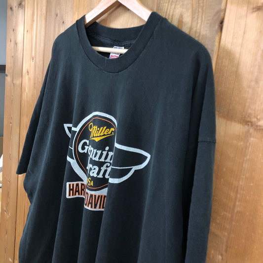 90s vintage USA製 FRUITS OF THE LOOM フルーツオブザルーム HARLEY−DAVIDSON ハーレーダビッドソン  Tシャツ Genuine Draft ミラービール 半袖 カットソー 古着/USED B0917