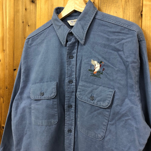 USA製 80s vintage FIVE BROTHER ファイブブラザー フランネルシャツ ネルシャツ 長袖シャツ 刺繍 ブルー