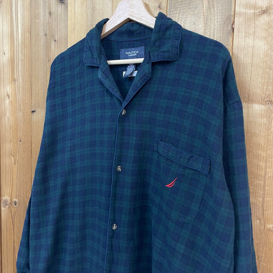 NAUTICA SLEEP WEAR ノーティカスリープウェア 長袖シャツ パジャマシャツ チェック柄 ダークネイビー、グリーン