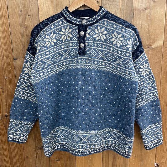 90s vintage USA製 L.L.Bean エルエルビーン チロリアンニット メタルボタン ノルディック ウールニット セーター