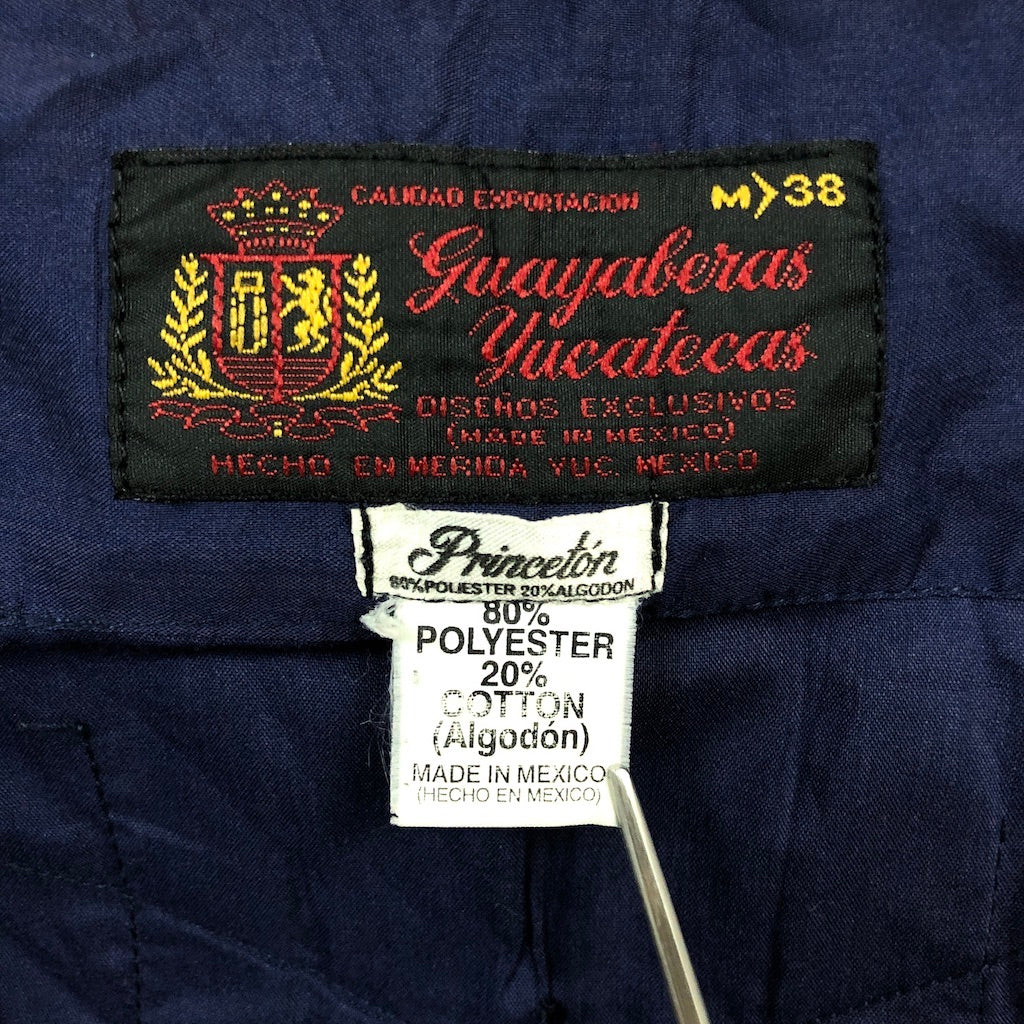 80s vintage Guayaberas Yucatecas キューバシャツ グアヤベラ 長袖シャツ オープンカラー ネイビー