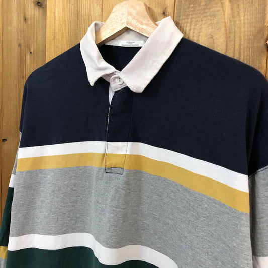 st.michael FROM MARKS&SPENCER ラガーシャツ 長袖 ポロシャツ ネイビー、ホワイト、グリーン、イエロー、グレー
