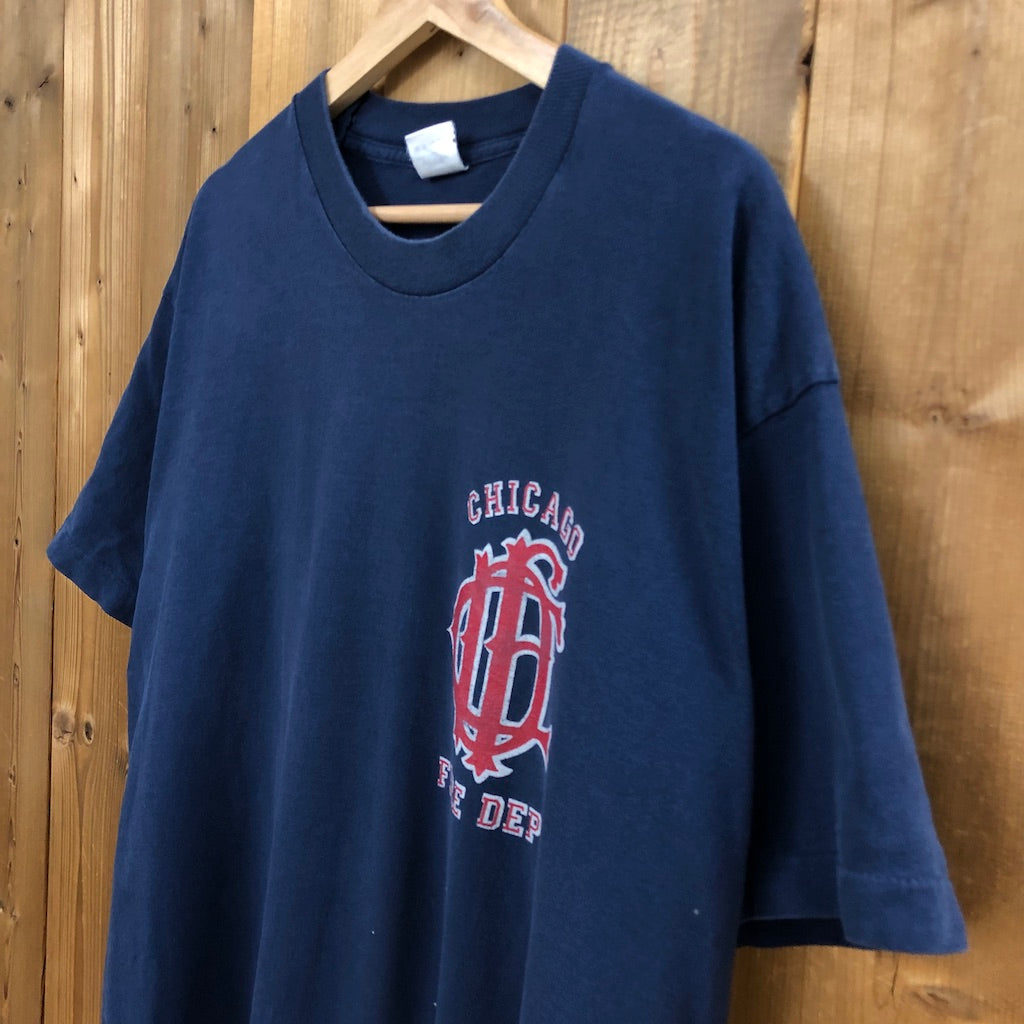 90s vintage USA製 FRUIT OF THE LOOM フルーツオブザルーム CHICAGO FIRE DEPT シカゴ市消防局 プリントTシャツ 半袖 カットソー