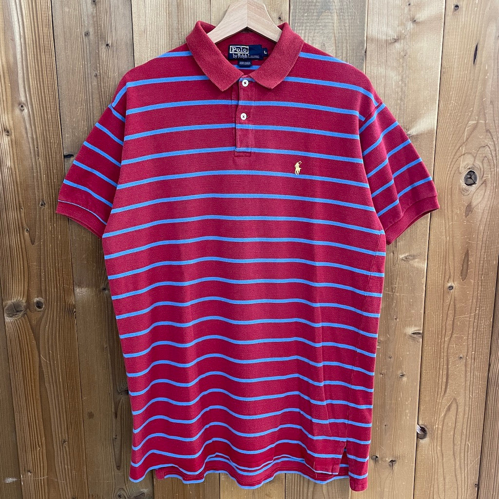 90s vintage USA製 Polo by Ralph Lauren ポロバイラルフローレン ボーダーポロシャツ 半袖 ワンポイント 刺繍
