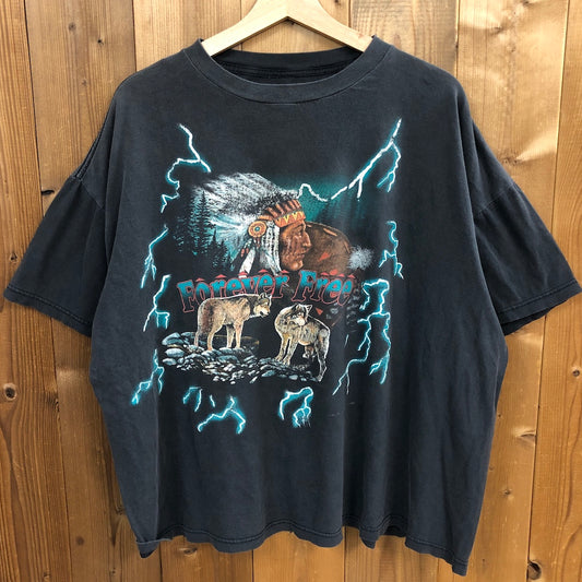 90s vintage AMERICAN THUNDER アメリカンサンダー Tシャツ 半袖 カットソー ビッグプリント バックプリント チャコールグレー