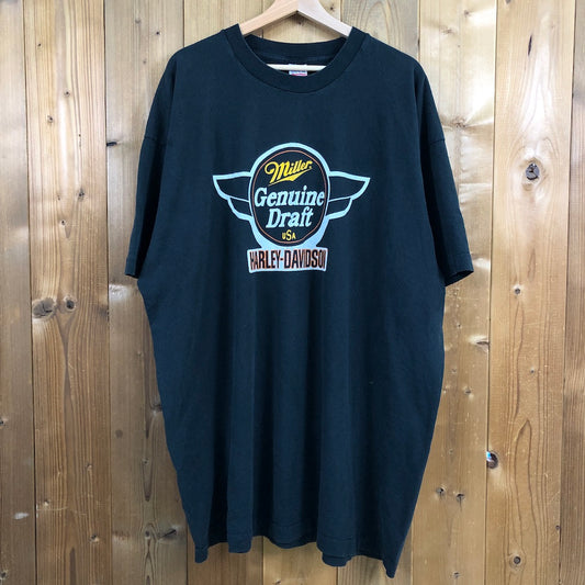 90s vintage USA製 FRUITS OF THE LOOM フルーツオブザルーム HARLEY−DAVIDSON ハーレーダビッドソン  Tシャツ Genuine Draft ミラービール 半袖 カットソー 古着/USED B0917