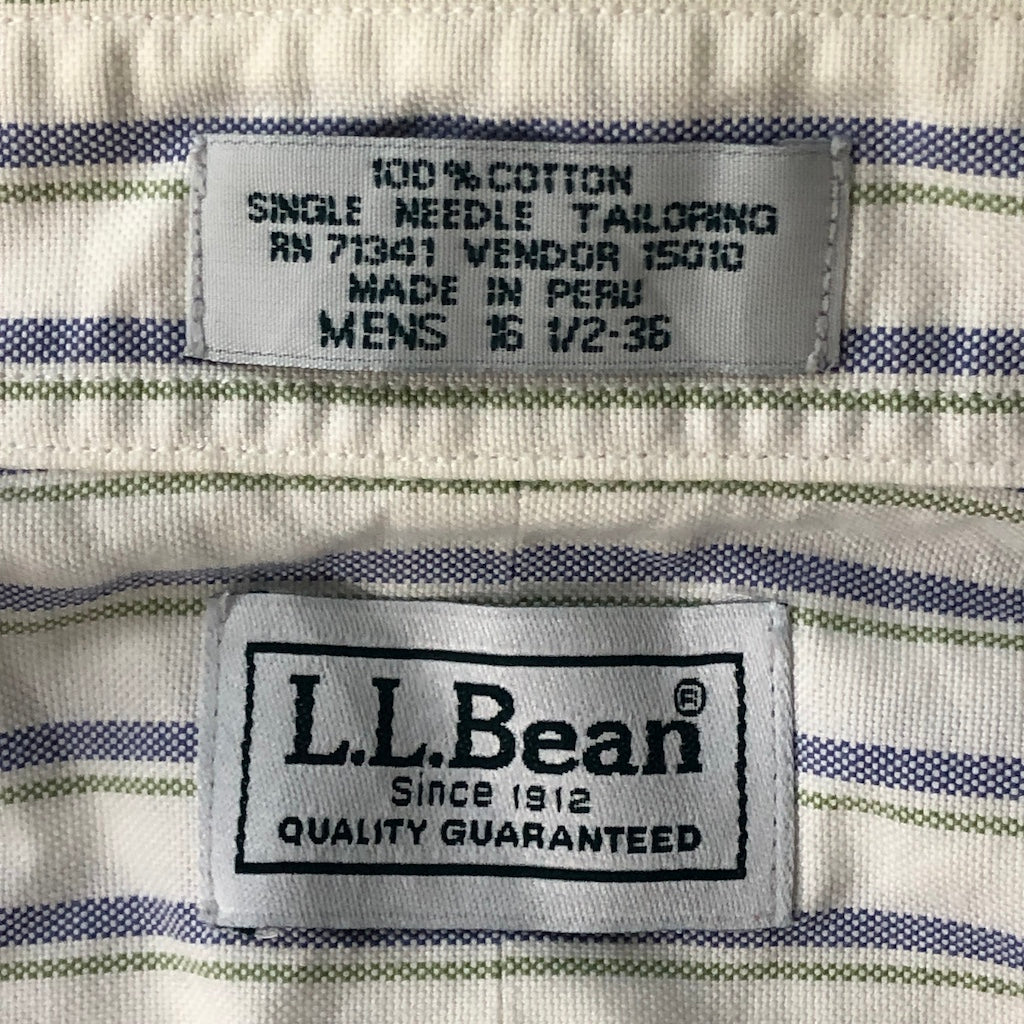 L.L.Bean エルエルビーン 長袖シャツ BDシャツ ボタンダウン ストライプ オフホワイト/ブルー/グリーン