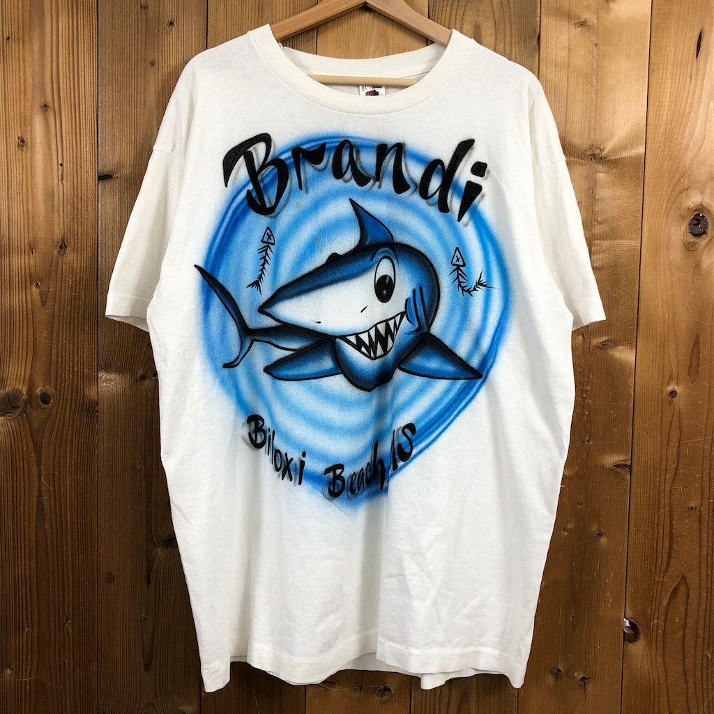 90s vintage USA製 FRUITS OF THE LOOM フルーツオブザルーム プリントTシャツ シャーク サメ Brandi 半袖 カットソー 古着/USED