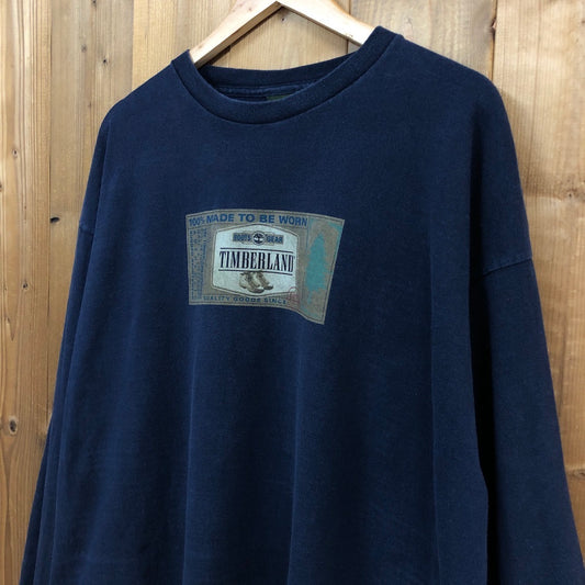 USA製 Tinberland ティンバーランド ロンT ロングTシャツ 長袖Tシャツ ビッグプリント ネイビー