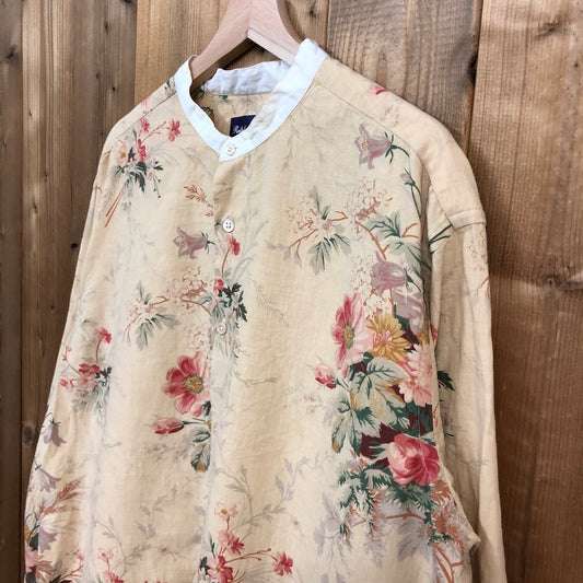 イタリア製 Ralph Lauren ラルフローレン パープルレーベル スタンドカラーシャツ 花柄 フラワー 長袖 総柄