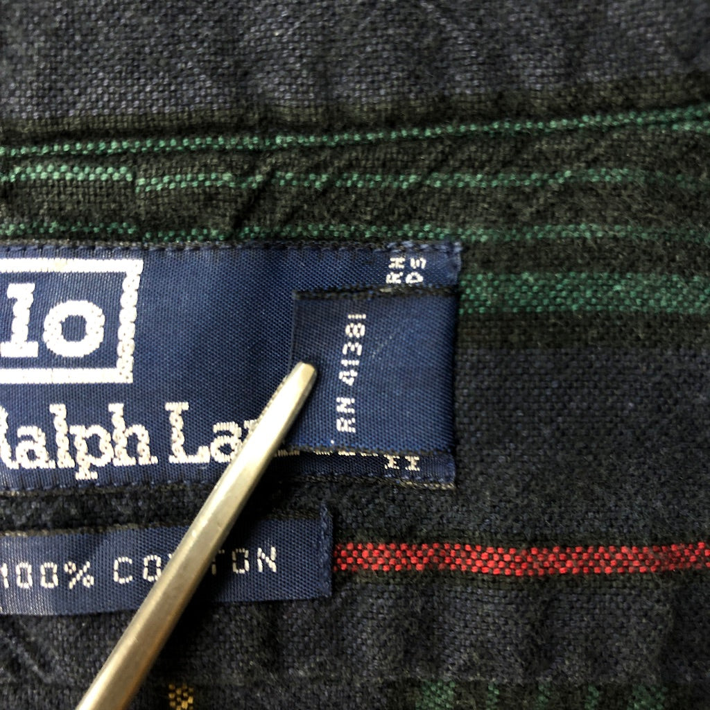 90s vintage Polo by Ralph Lauren ポロバイラルフローレン ボーダー 長袖シャツ BDシャツ ボタンダウン ネイビー/グリーン/レッド/イエロー