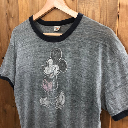 70s vintage USA製 Hanes ヘインズ リンガーTシャツ ディズニー ミッキー ディズニー キャラクター 半袖 カットソー