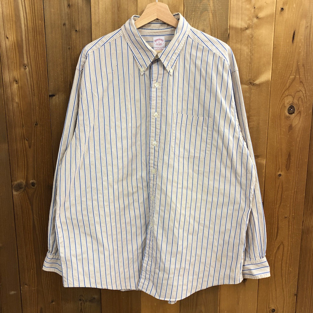 Brooks Brothers ブルックスブラザーズ ストライプ 長袖シャツ BDシャツ ボタンダウン ベージュ/ブルー/ホワイト