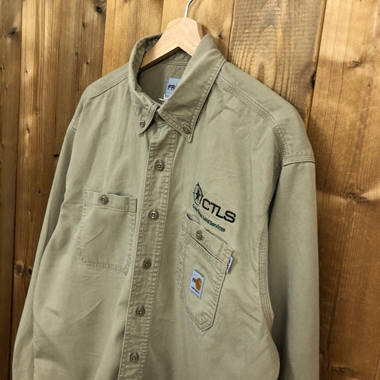 90s vintage Carhartt カーハート 長袖シャツ ワークシャツ BDシャツ ボタンダウン ベージュ