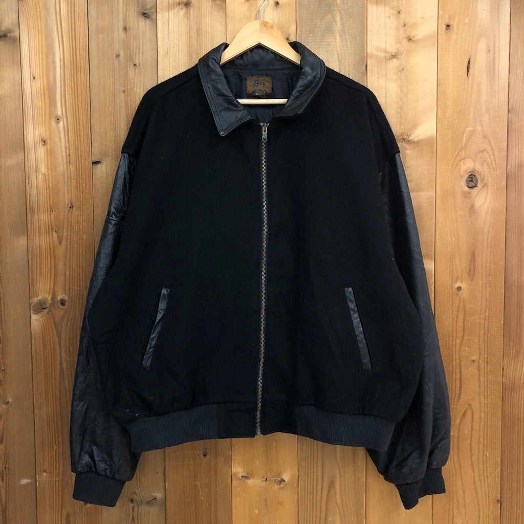 90s 00s vintage カナダ製 iD WEARスタジャン 袖レザー 袖革 襟レザー