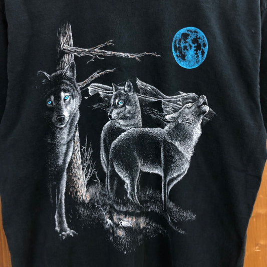 90s vintage USA製 FRUIT OF THE LOOM フルーツオブザルーム AUBERGE ELDO INN オーベルジュエルドイン プリントTシャツ 半袖 カットソー オオカミ WOLF ウルフ