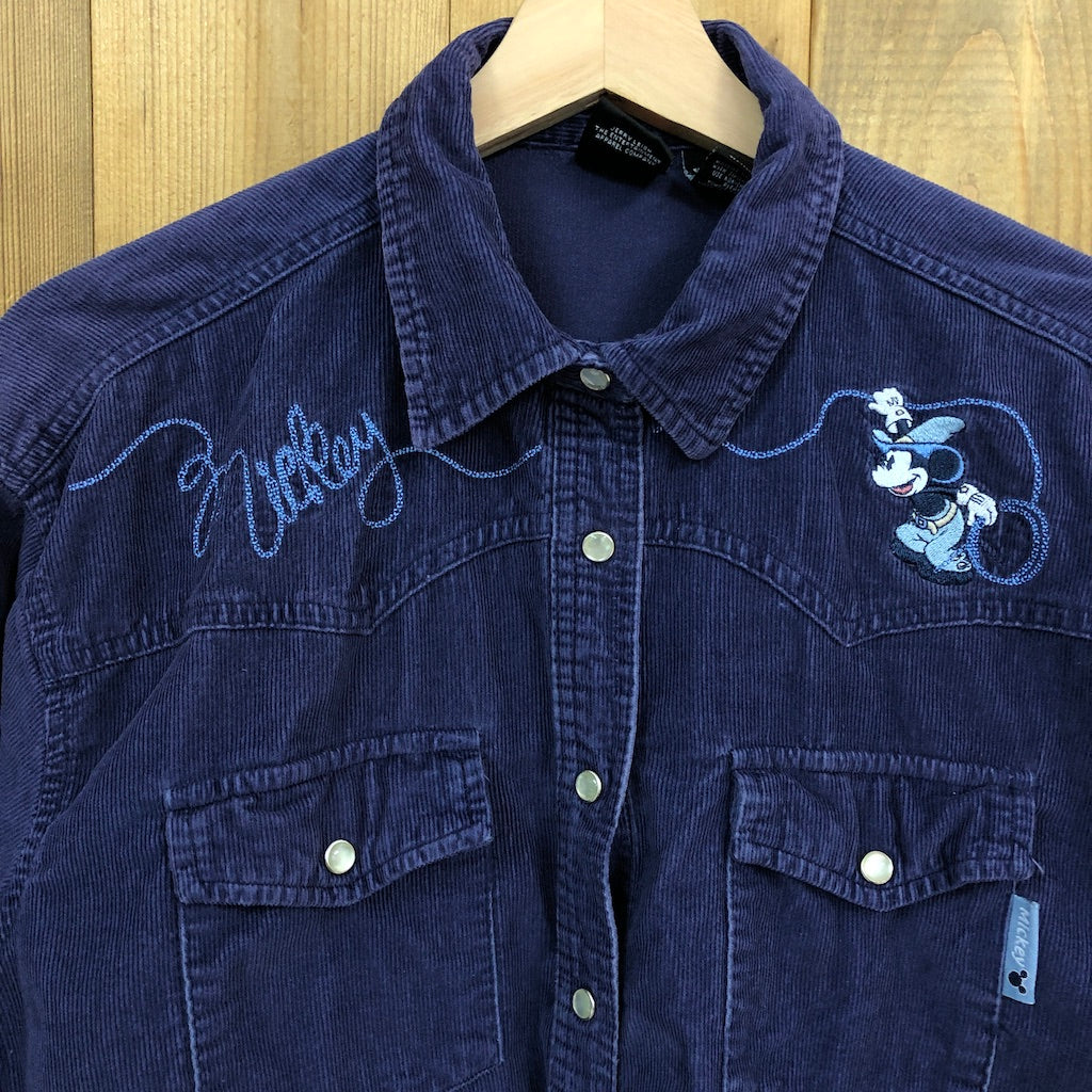 90s vintage Disney ディズニー MICKEY UNLIMIITED ミッキー アンリミテッド 長袖シャツ コーデュロイ コットン 刺繍